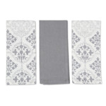 Cotton dish towels, 'Noble Damask' (set of 3) - Set of Three Printed Cotton Dish Towels in Grey and White