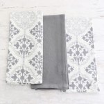 Cotton dish towels, 'Noble Damask' (set of 3) - Set of Three Printed Cotton Dish Towels in Grey and White