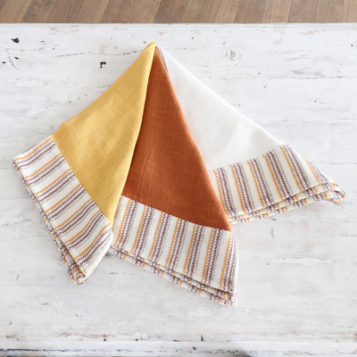 Cotton dish towels, 'Vivacious Evenings' (set of 3) - Set of 3 Warm Toned Cotton Dish Towels with Striped Details