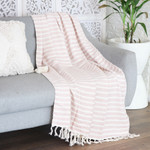 Cotton throw blanket, 'Mauve Trends' - Striped Cotton Throw Blanket in Dusty Mauve and Vanilla Hues