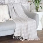Cotton throw blanket, 'Titanium Trends' - Striped Cotton Throw Blanket in Titanium and Vanilla Hues