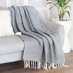 Woven throw blanket, 'Denim Caress' - Blue Acrylic Thread Throw Blanket with Striped Pattern