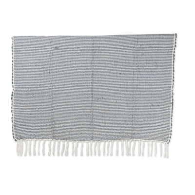 Woven throw blanket, 'Denim Caress' - Blue Acrylic Thread Throw Blanket with Striped Pattern