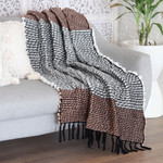 Woven throw blanket, 'Apricot Paths' - Woven Fringed Apricot Throw Blanket with Striped Pattern