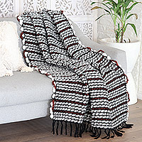 Woven throw blanket, 'Russet Paths' - Woven Fringed Russet Throw Blanket with Striped Pattern