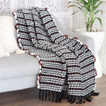 Woven throw blanket, 'Russet Paths' - Woven Fringed Russet Throw Blanket with Striped Pattern