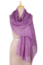 Linen shawl, 'Imperial Sparks' - Imperial Purple Linen Shawl Embellished with Acrylic Beads