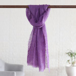 Linen shawl, 'Imperial Sparks' - Imperial Purple Linen Shawl Embellished with Acrylic Beads