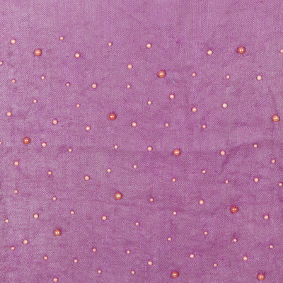 Linen shawl, 'Imperial Sparks' - Imperial Purple Linen Shawl Embellished with Acrylic Beads