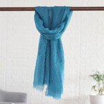 Linen shawl, 'Caribbean Sparks' - Caribbean Blue Linen Shawl Embellished with Acrylic Beads