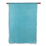 Linen shawl, 'Caribbean Sparks' - Caribbean Blue Linen Shawl Embellished with Acrylic Beads
