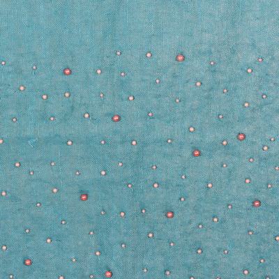 Mantón de lino - Mantón de Lino Azul Caribe Adornado con Abalorios Acrílicos