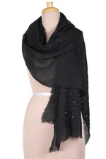 Linen shawl, 'Dark Sparks' - Black Linen Shawl Embellished with Acrylic Beads