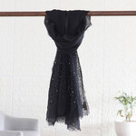 Linen shawl, 'Dark Sparks' - Black Linen Shawl Embellished with Acrylic Beads