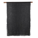 Linen shawl, 'Dark Sparks' - Black Linen Shawl Embellished with Acrylic Beads
