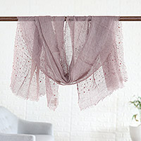 Linen shawl, 'Purple Sparks' - Purple Linen Shawl Embellished with Acrylic Beads