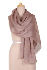 Linen shawl, 'Purple Sparks' - Purple Linen Shawl Embellished with Acrylic Beads