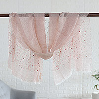 Linen shawl, 'Buff Sparks' - Buff Linen Shawl Embellished with Acrylic Beads