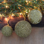 Beaded ornaments, 'Golden Magic' - Set of Three Sparkling Beaded Ornaments in a Golden Hue
