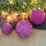 Beaded ornaments, 'Fuchsia Magic' - Set of Three Sparkling Beaded Ornaments in a Fuchsia Hue