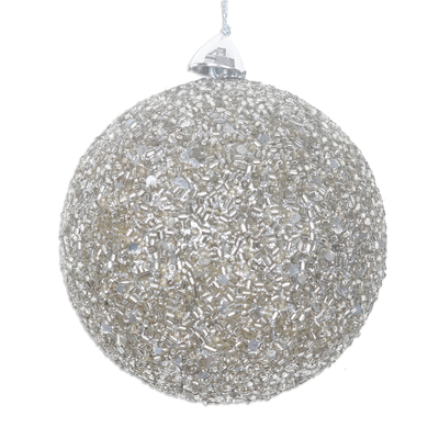 Beaded ornaments, 'Silver Magic' - Set of Three Sparkling Beaded Ornaments in a Silver Hue