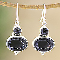 Onyx dangle earrings, 'Midnight Dancer' - Sterling Silver Dangle Earrings with Black Onyx Cabochons