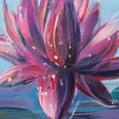 'Lily Pond' - Pintura impresionista de flores en acrílico firmada