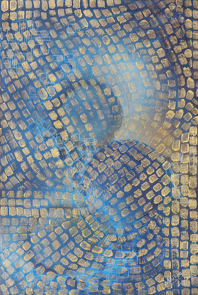'Ritmo del Mar' - Pintura abstracta de acrílico y acuarela sin estirar firmada