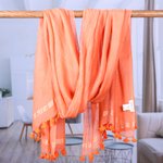 Cotton and silk shawl, 'Spicy Ginger' - Ginger-Toned Cotton and Silk Blend Shawl with Tassels