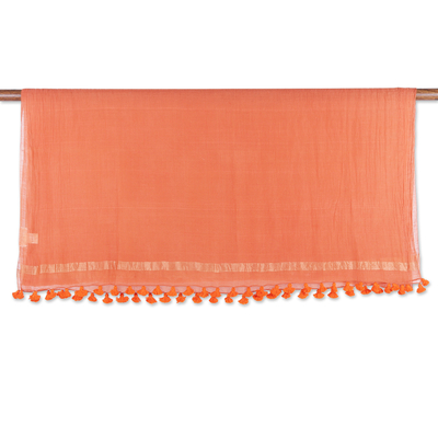 Schal aus Baumwoll- und Seidenmischung - Ingwerfarbener Schal aus Baumwoll- und Seidenmischung mit Quasten