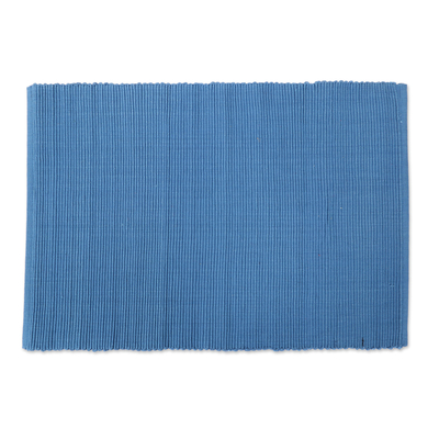 Manteles individuales de algodón, (juego de 6) - Juego de 6 manteles individuales de tejido de algodón en azul hechos a mano en la India
