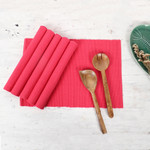 Cotton placemats, 'Raspberry Elegance' (set of 6) - Set of 6 Cotton Woven Placemats in Raspberry from India