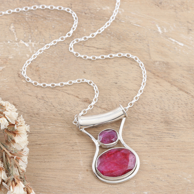 Collar colgante de rubíes - Collar con colgante de plata de ley con gemas de rubí de 13 quilates