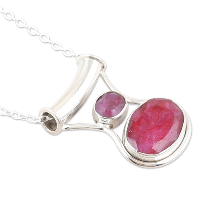 Collar colgante de rubíes - Collar con colgante de plata de ley con gemas de rubí de 13 quilates