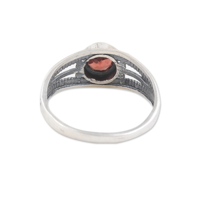 Garnet domed single stone ring, 'Promised Eden' - Polished Domed Single Stone Ring with Natural Garnet Gem