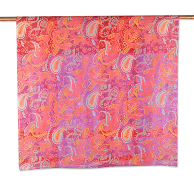 Mantón de seda - Mantón de Seda Multicolor con Motivos Paisley Serigrafiados