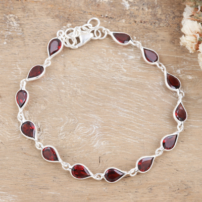 New Garnet & Sterling Silver Bangle Handcrafted India - jewelry