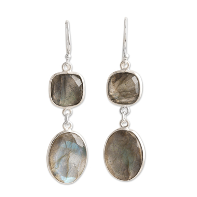 Labradorite dangle earrings, 'Evening Spirits' - 33-Carat Natural Labradorite Dangle Earrings Made in India