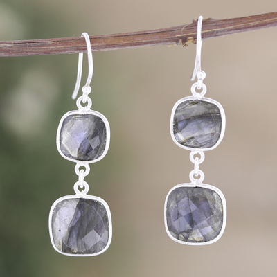 Labradorite dangle earrings, 'Spiritual Palace' - Checkerboard Labradorite Dangle Earrings Totaling 32 Carats