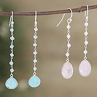 Chalcedony and rose quartz dangle earrings, 'Paradise of Blessings' (set of 2)