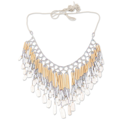 Eco-Friendly Golden and Clear Beaded Waterfall Necklace