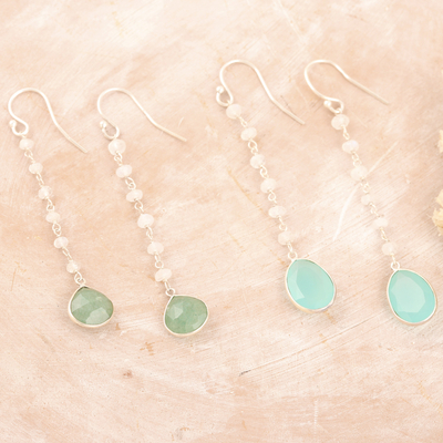 Multi-gemstone dangle earrings, 'Harmonious Paradise' (set of 2) - Polished Multi-Gemstone Dangle Earrings (Set of 2)