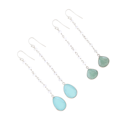 Multi-gemstone dangle earrings, 'Harmonious Paradise' (set of 2) - Polished Multi-Gemstone Dangle Earrings (Set of 2)