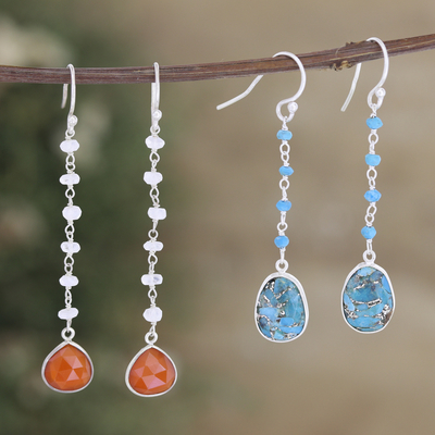 Multi-gemstone dangle earrings, 'Paradise of Luxury' (set of 2) - Sterling Silver Multi-Gemstone Dangle Earrings (Set of 2)