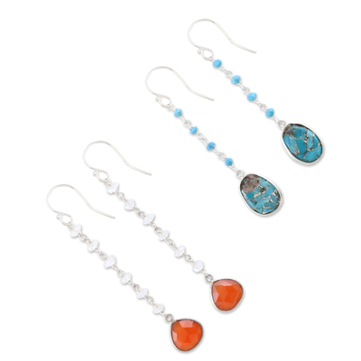 Multi-gemstone dangle earrings, 'Paradise of Luxury' (set of 2) - Sterling Silver Multi-Gemstone Dangle Earrings (Set of 2)