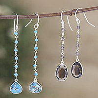 Gemstone dangle earrings, 'Paradise of Glamour' (set of 2) - Set of 2 Composite Turquoise and Quartz Dangle Earrings