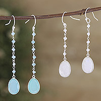 Rainbow moonstone and chalcedony dangle earrings, 'Paradise of Emotions' (set of 2)