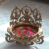 Decorative brass bowl, 'Blessing of the Gods' - Antique Finished Decorative Brass Bowl with Hindu Details