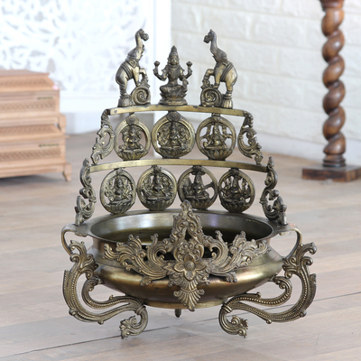 Decorative brass bowl, 'Blessing of the Ancestors' - Antique Finished Decorative Brass Bowl with Classic Motifs