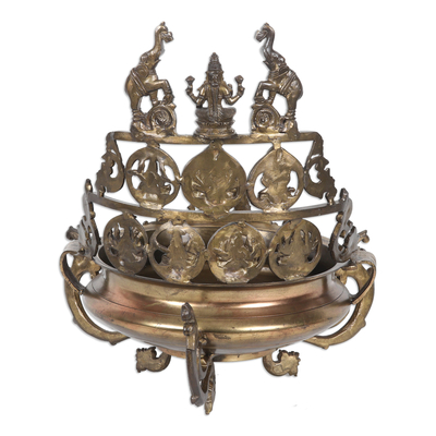 Decorative brass bowl, 'Blessing of the Ancestors' - Antique Finished Decorative Brass Bowl with Classic Motifs